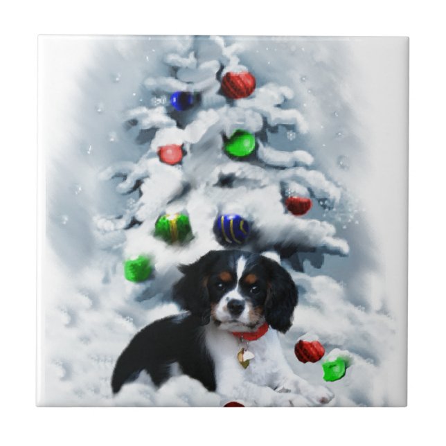 Cavalier King Charles Spaniel Christmas Tile (Front)