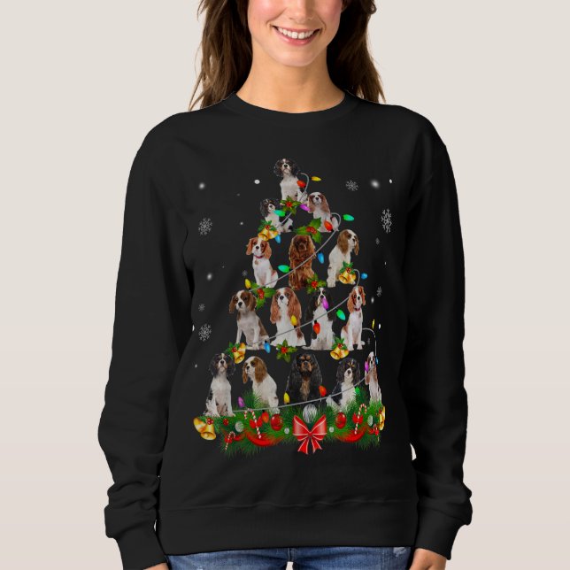 Cavalier King Charles Spaniel Christmas Tree Light Sweatshirt (Front)