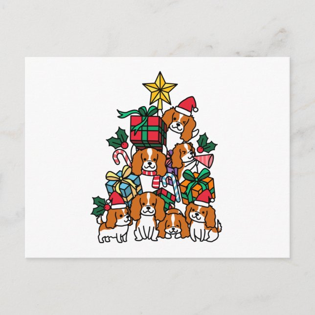 Cavalier King Charles Spaniel Christmas Tree Postcard (Front)