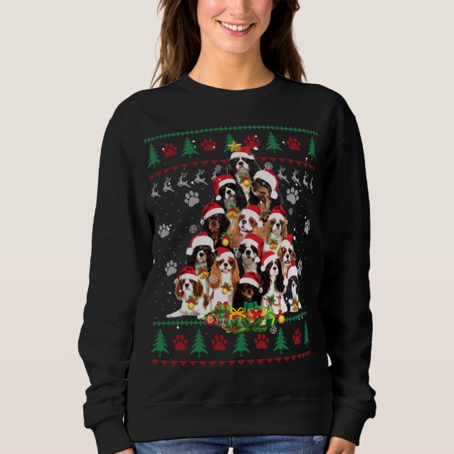 Cavalier King Charles Spaniel Christmas Tree Ugly  Sweatshirt (Front)