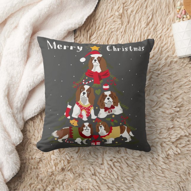Cavalier King Charles Spaniel Christmas Tree Xmas Cushion (Blanket)