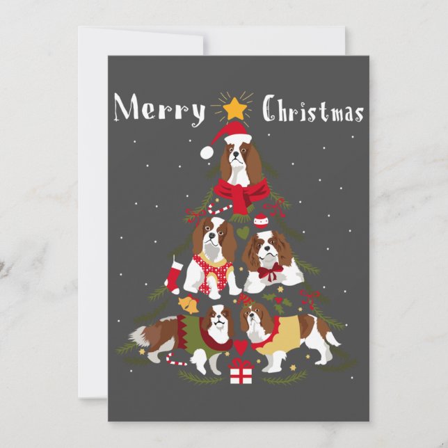 Cavalier King Charles Spaniel Christmas Tree Xmas Invitation (Front)