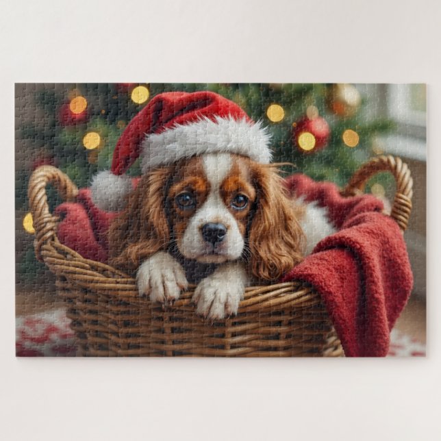 Cavalier King Charles Spaniel Cozy Basket Jigsaw Puzzle (Horizontal)