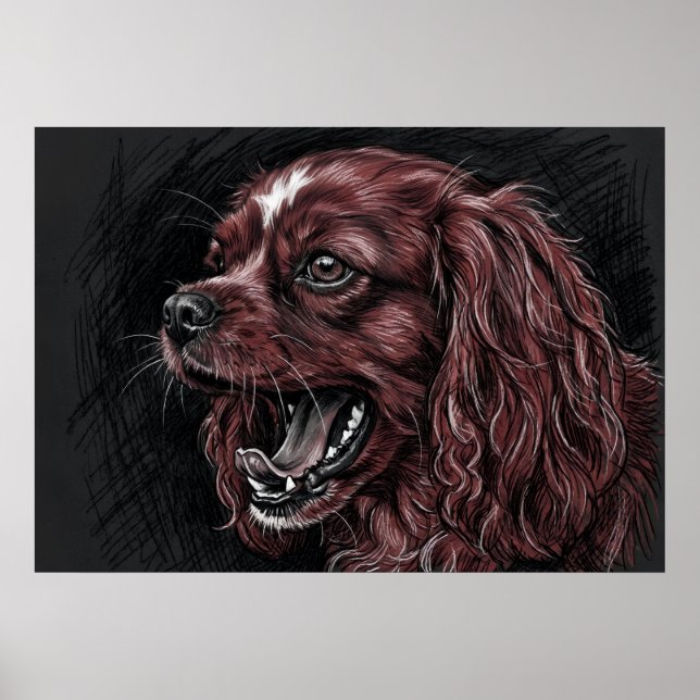 Cavalier King Charles Spaniel Dark Sketch Poster | (Front)