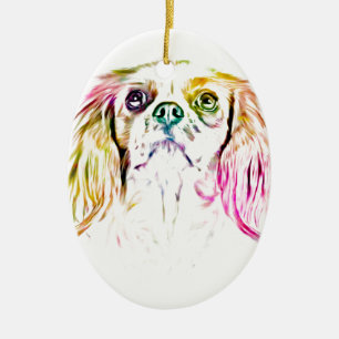 Cavalier King Charles Spaniel Dog Art Painting Ceramic Tree Decoration