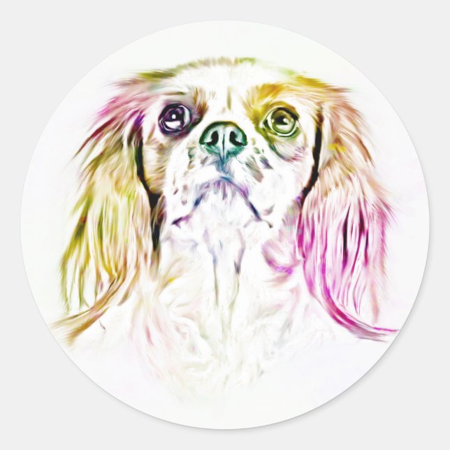 Cavalier King Charles Spaniel Dog Art Painting Classic Round Sticker (Front)