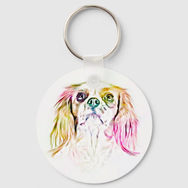 Cavalier King Charles Spaniel Dog Art Painting Key Ring (Front)