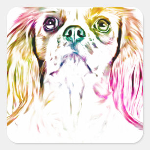 Cavalier King Charles Spaniel Dog Art Painting Square Sticker