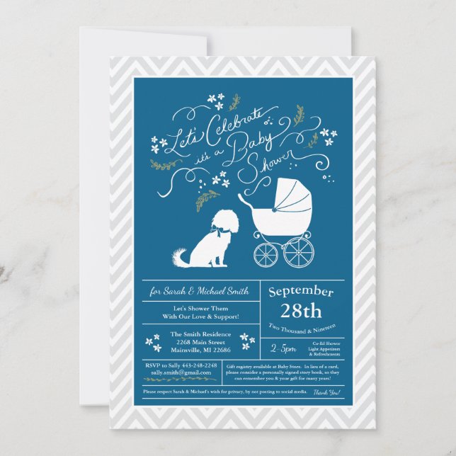 Cavalier King Charles Spaniel Dog Baby Shower Boy Invitation (Front)