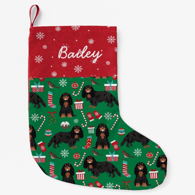 Cavalier King Charles Spaniel dog black and tan Small Christmas Stocking (Front)