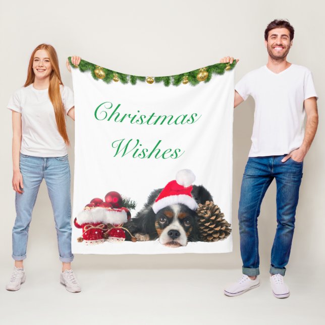 Cavalier King Charles Spaniel Dog Christmas Fleece Blanket (In Situ)