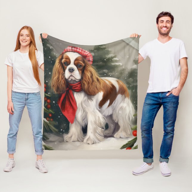 Cavalier King Charles Spaniel Dog Christmas Fleece Blanket (In Situ)