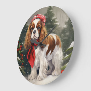 Cavalier King Charles Spaniel Dog Christmas Large Clock