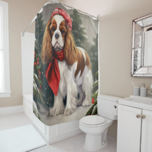 Cavalier King Charles Spaniel Dog Christmas Shower Curtain