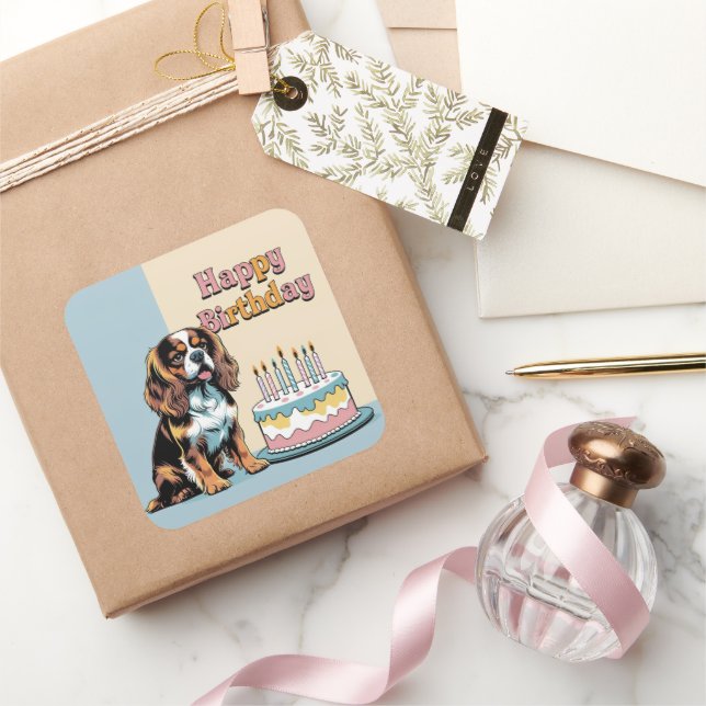 Cavalier King Charles Spaniel Dog Colourful Square Sticker (Gifting)