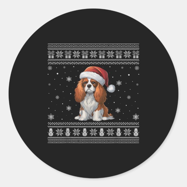 Cavalier King Charles Spaniel Dog Lovers Ugly Xmas Classic Round Sticker (Front)