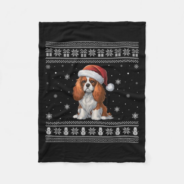 Cavalier King Charles Spaniel Dog Lovers Ugly Xmas Fleece Blanket (Front)