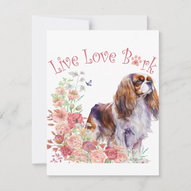 Cavalier King Charles Spaniel Dog Mum Floral Card (Front)