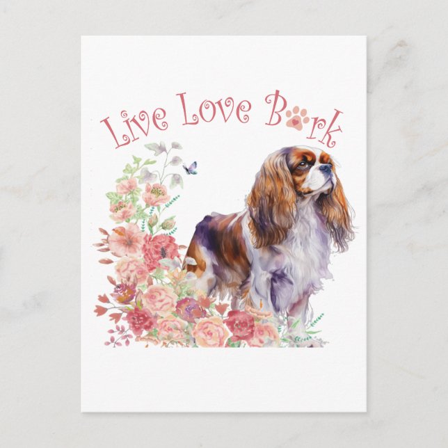 Cavalier King Charles Spaniel Dog Mum Floral Postcard (Front)