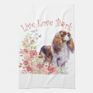 Cavalier King Charles Spaniel Dog Mum Floral Tea Towel