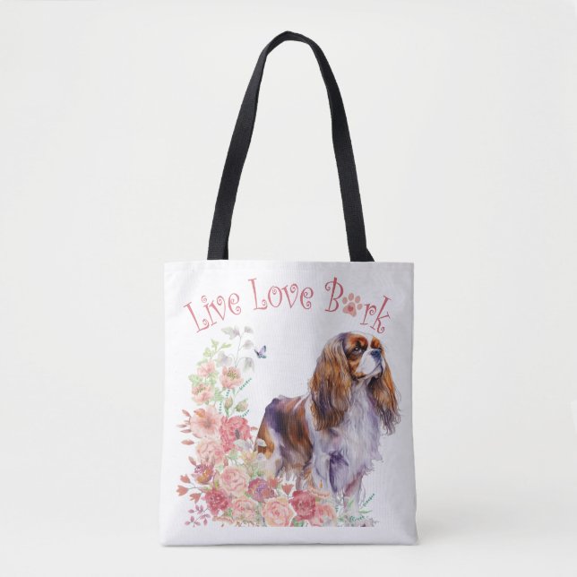 Cavalier King Charles Spaniel Dog Mum Floral Tote Bag (Front)