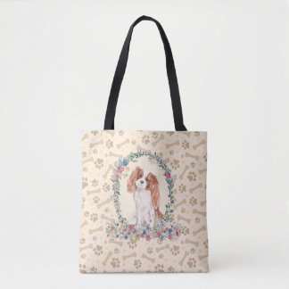 Cavalier King Charles Spaniel Dog Paw Print Bone Tote Bag