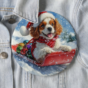 Cavalier King Charles Spaniel Dog Sledge Christmas 6 Cm Round Badge