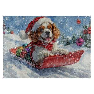 Cavalier King Charles Spaniel Dog Sledge Christmas Cutting Board