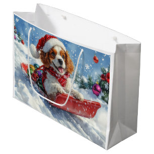Cavalier King Charles Spaniel Dog Sledge Christmas Large Gift Bag