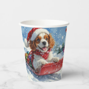 Cavalier King Charles Spaniel Dog Sledge Christmas Paper Cups