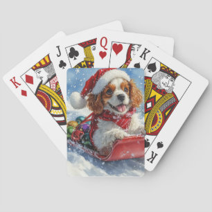 Cavalier King Charles Spaniel Dog Sledge Christmas Playing Cards