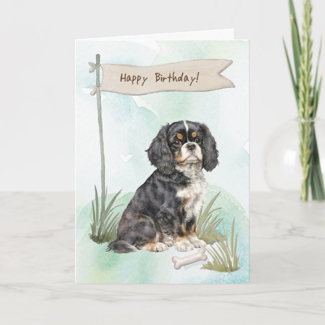 Cavalier King Charles Spaniel Dog Under Birthday Card (Front)