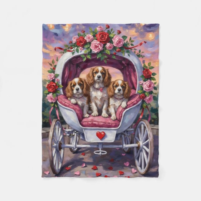 Cavalier King Charles Spaniel Dog Valentine's Day Fleece Blanket (Front)