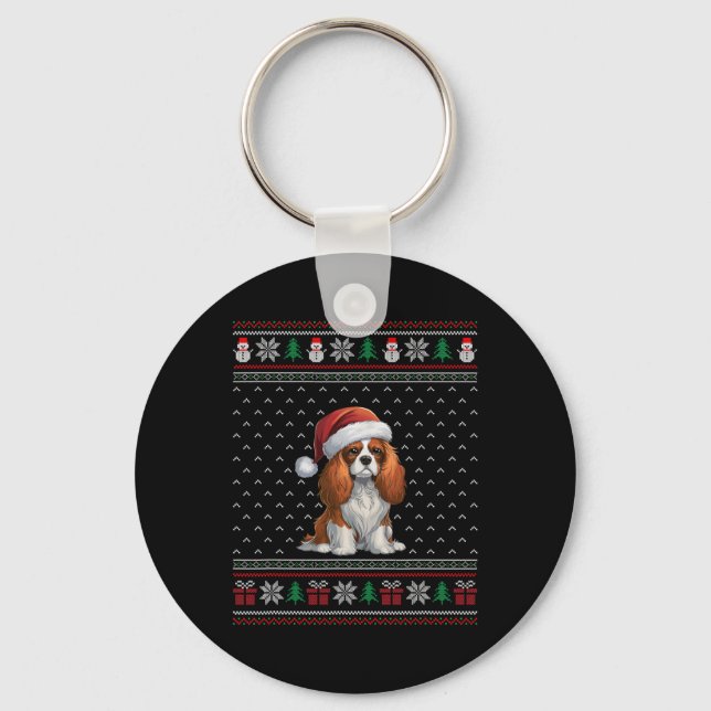 Cavalier King Charles Spaniel Dog Wearing Santa Ha Key Ring (Front)