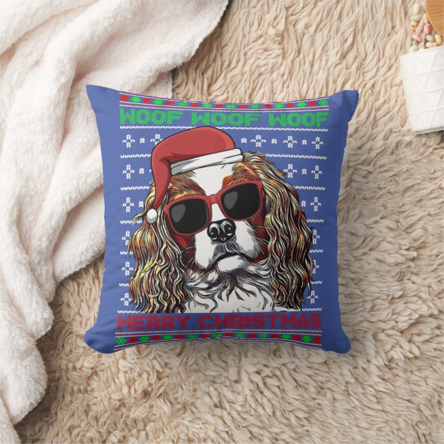 Cavalier King Charles Spaniel Dog Woof Merry Chris Cushion (Blanket)