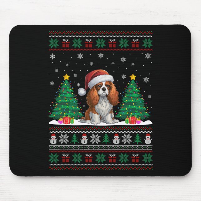 Cavalier King Charles Spaniel Dog Xmas Tree Lights Mouse Pad (Front)