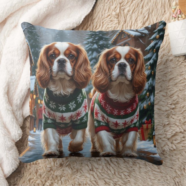 Cavalier King Charles Spaniel Dogs Christmas Snow  Cushion (Blanket)