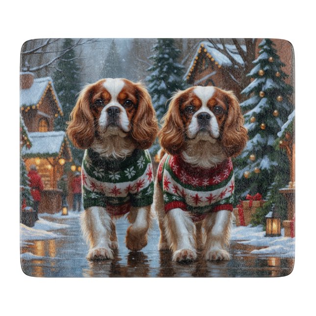 Cavalier King Charles Spaniel Dogs Christmas Snow  Cutting Board (Front)