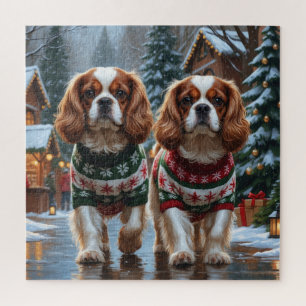 Cavalier King Charles Spaniel Dogs Christmas Snow  Jigsaw Puzzle