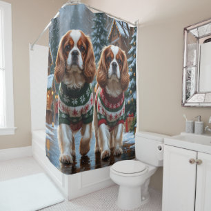 Cavalier King Charles Spaniel Dogs Christmas Snow Shower Curtain