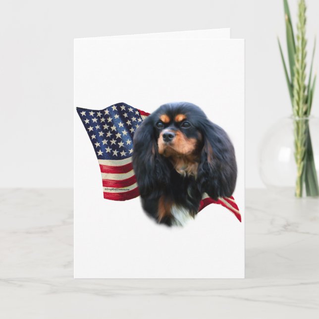 Cavalier King Charles Spaniel Flag Holiday Card (Front)