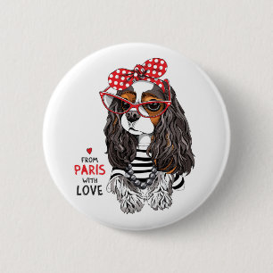 Cavalier King Charles Spaniel From Paris With Love 6 Cm Round Badge