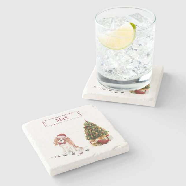 Cavalier King Charles Spaniel Funny Christmas Dog Stone Coaster (Side)