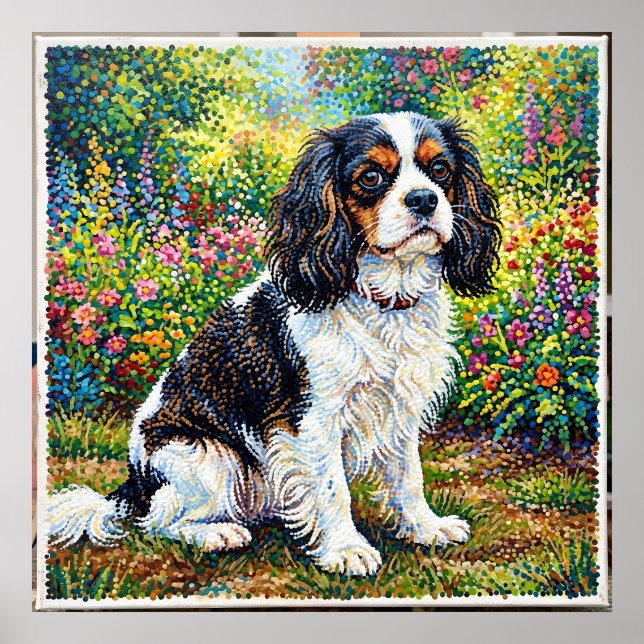 Cavalier King Charles Spaniel Garden Poster | Poin (Front)