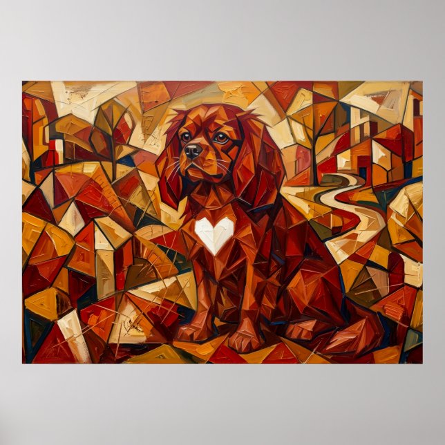 Cavalier King Charles Spaniel Geometric Cubist Pos Poster (Front)
