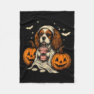 Cavalier King Charles Spaniel Ghost Halloween Cava Fleece Blanket