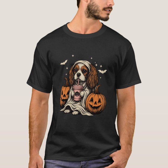 Cavalier King Charles Spaniel Ghost Halloween Cava T-Shirt (Front)