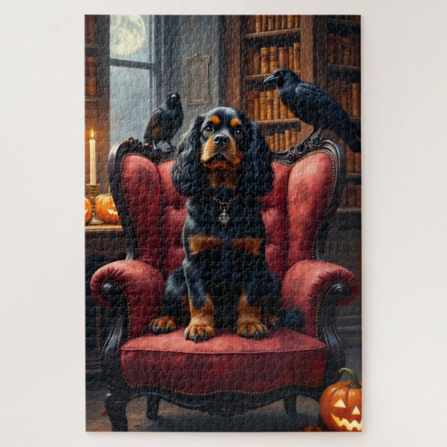 Cavalier King Charles Spaniel Gothic Halloween Art Jigsaw Puzzle (Vertical)