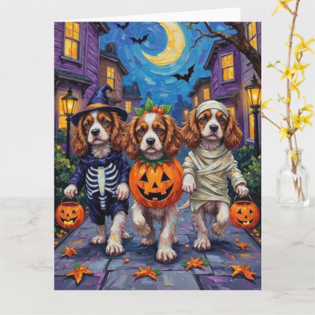 Cavalier King Charles Spaniel Halloween Costumes Card (Yellow Flower)