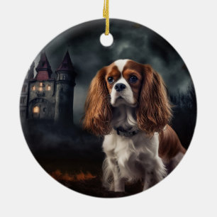 Cavalier King Charles Spaniel Halloween Scary Ceramic Tree Decoration